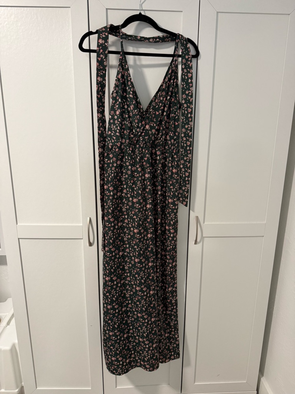 Green Maxi Dress with Pink Floral Print